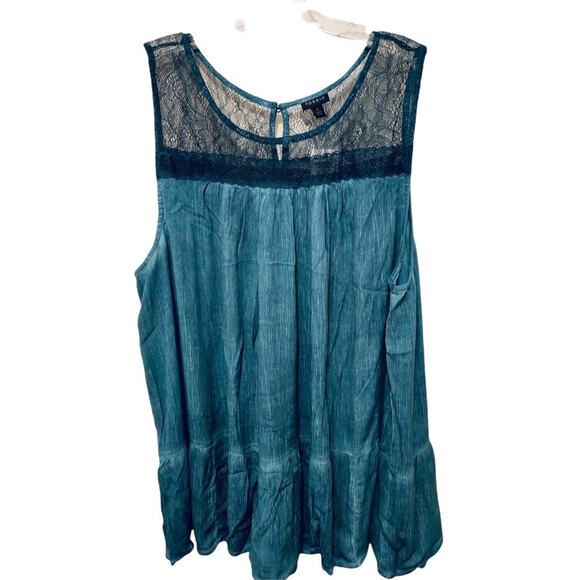 Torrid Lace Trim Tank - Gauze Mineral Wash Blue 4X NWT - Picture 6 of 9